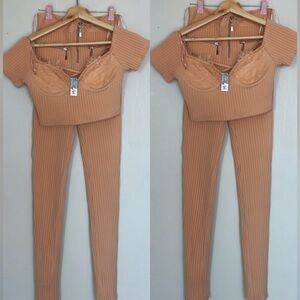 Tan Ribbed Two-Piece Set